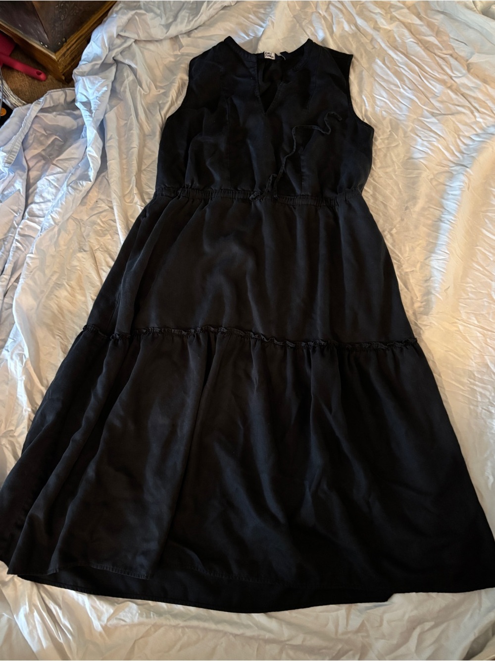 Lands' End Black Sleeveless Tiered Maxi Dress